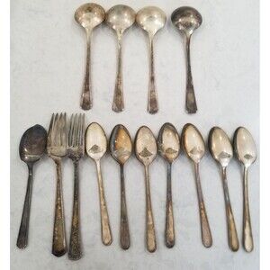 lot of 14 assorted pieces and makers silver plated flatware vintage